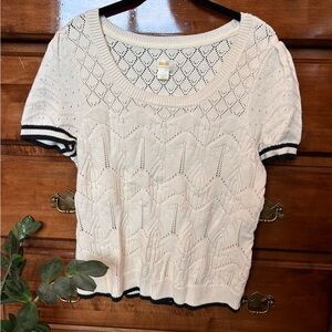 Anthropologie Cream Knit Short Sleeve Sweater Top
